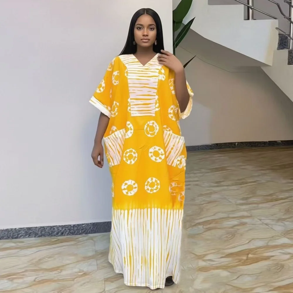 

Новое модное женское свободное платье с V-образным вырезом в этническом стиле, с карманами, летнее, с принтом, 2026