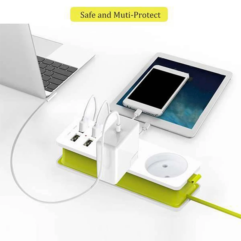 EU Plug Power Strip 4 USB Port Charger Socket, 1200W Multiple Portable Travel Plug Adapter For Smartphones Tablets