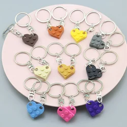 1Pair Cute Love Heart Building Block Keychains for Couples Women Men Friendship Separable Love Heart Brick Key Ring Jewelry Gift