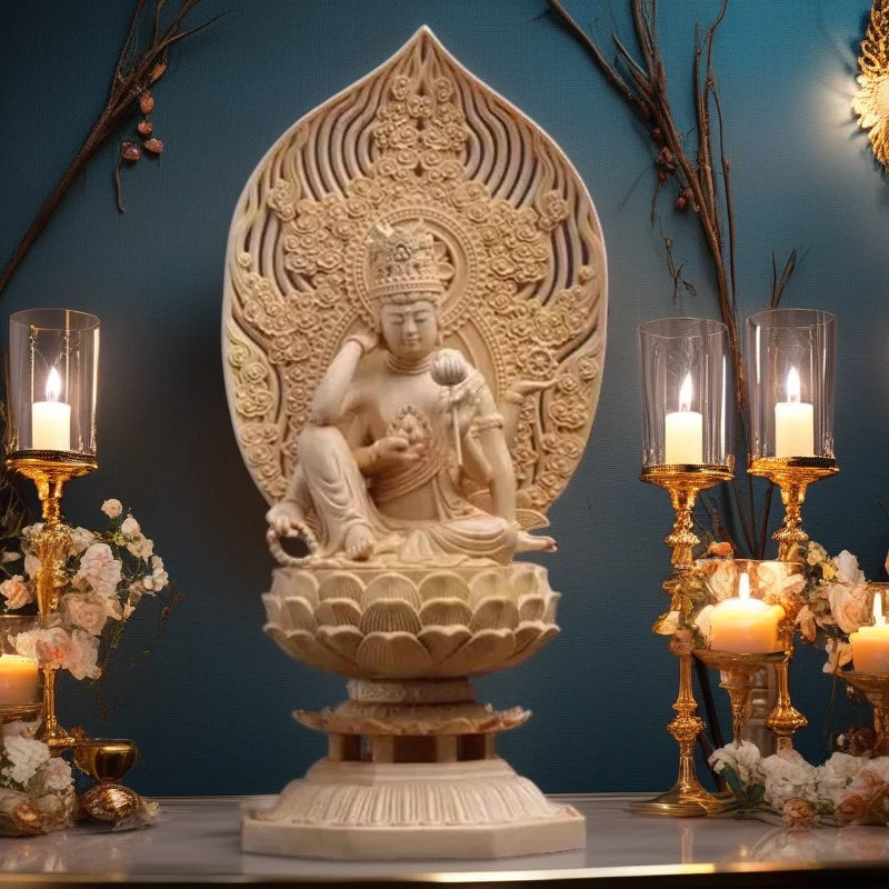 

solid wood carving Ruyi six-armed Guanyin Bodhisattva Statue，Wooden hand-carved Buddha statue，Chinese Home Feng Shui Statue 28cm