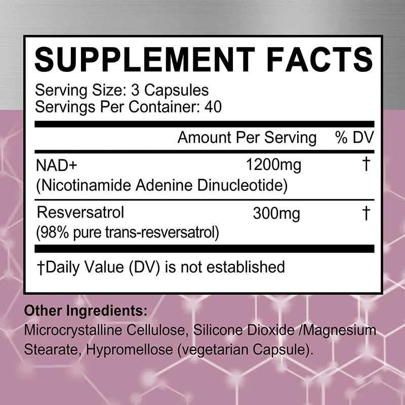 NAD+  Resveratrol Supplements - Natural Energy, Anti-aging and Cellular Health, Strengthens The Immune System