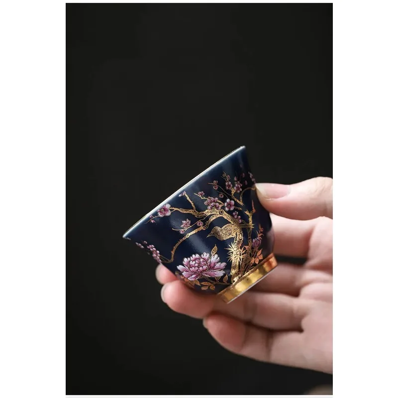 60ml Chinese Enamel Color Tea Cup Ceramic Master Cup High-grade Household Palace Style Tea Set Portable Small Tea Bowl