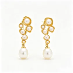 Handmade Creative 18K Gold Plated Trendy Earring Inlaid Natural Baroque Pearl Women 925 Sterling Silver Earrings Jewelry Gift
