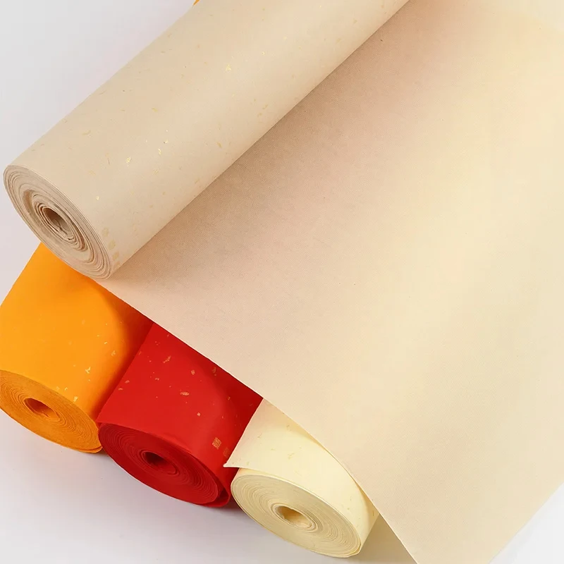 Xuan Paper Roll 35Cmx20M Golden Point Chunlian Duilian Rice Paper Couplets for Chinese Calligraphy Practice Half Raw Ripe Xuan