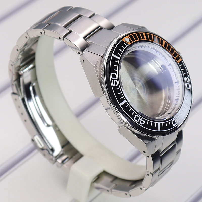 43.8mm Watch Case Stainless Steel Strap Sapphire Glass For Seiko NH35 nh36 nh38 nh34 nh70 Movement Modified Samurai Diving Parts