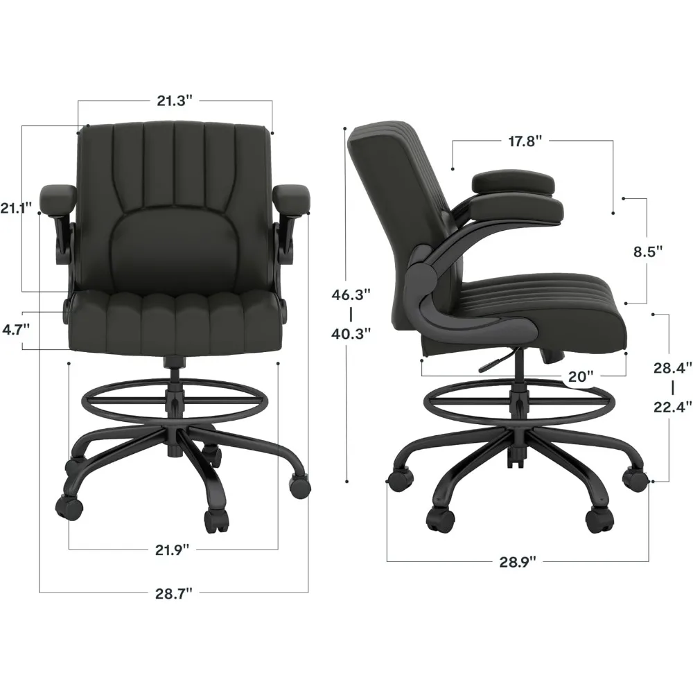 эргономичное регулируемое офисное кресло: мягкое сиденье, откидные подлокотники, подставка для ног комфорта.