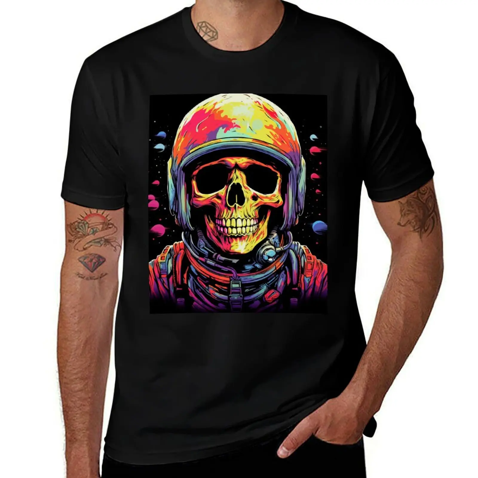 

Colorful skeleton astronaut T-Shirt t shirt for man cotton tshirt 100% T-Shirt