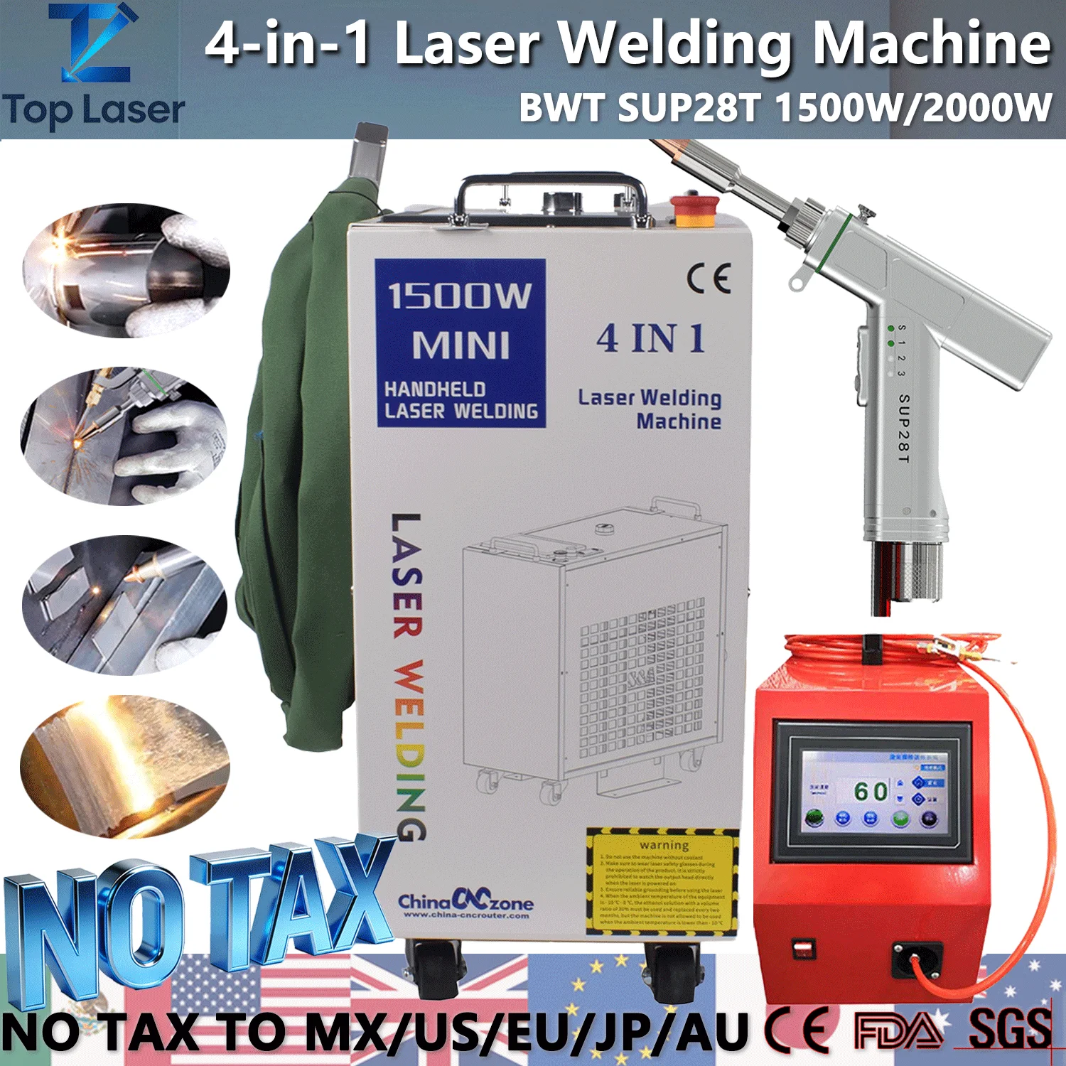 BWT آلة لحام بالليزر 4-IN-1 لحام ألياف الليزر 2000 واط لحام الليزر SUP 28T لتنظيف المعادن لحام قطع تبريد المياه