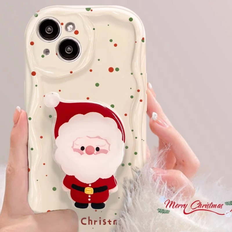 Lovely Cute Santa Christmas Tree Stand Holder Phone Case For iPhone 14 Plus 16 15 Pro Max 16 15 Pro 13 12 Mini 11 XR XS 8 7 Plus