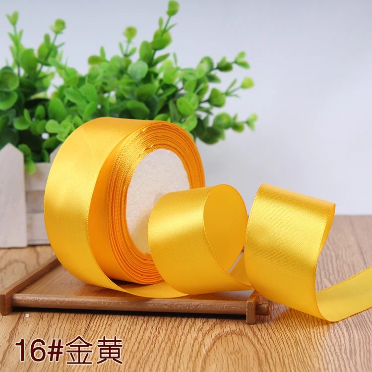 6/10/15/20/25/40/50mm Golden Yellow Satin Ribbons Christmas Halloween Birthday Party Wedding Decoration Ribbon DIY Crafts Fabric