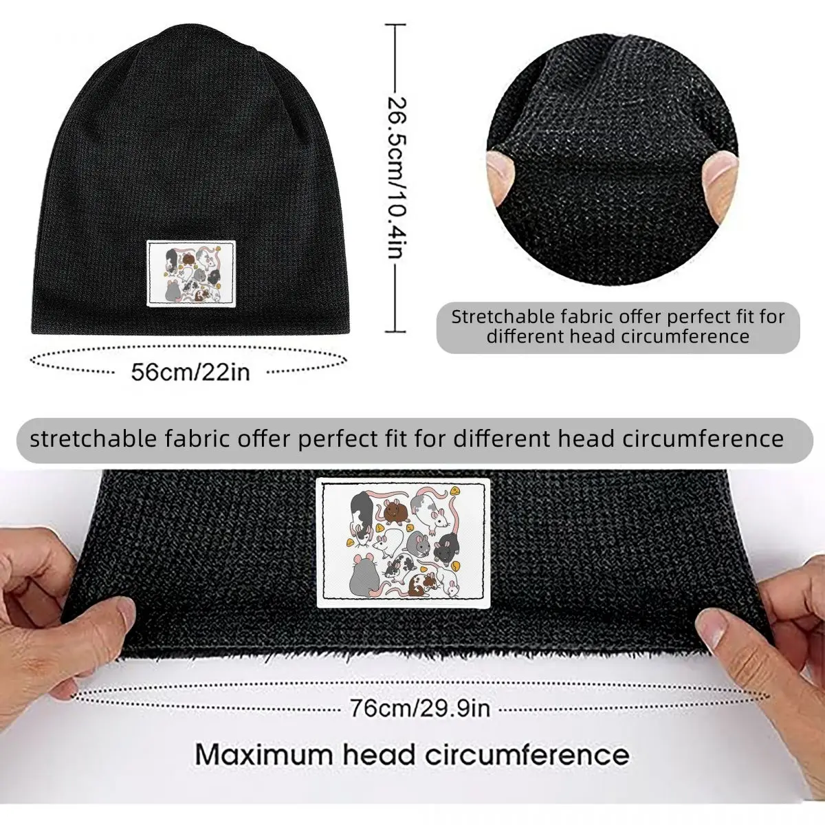 Rat Pack Waffle Knit Fleece Lined Beanie with PU Leather Patch Unisex Warm Winter Soft Cap