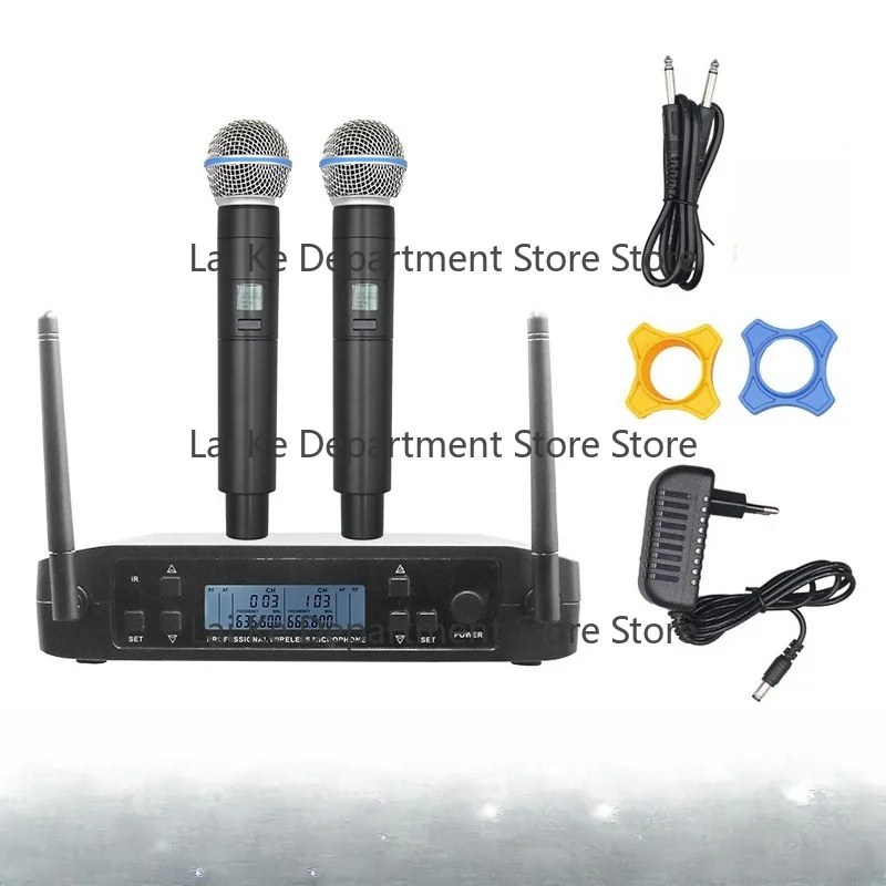 GLXD4 Anti-Howl Wireless Microphone Sound Card, One-to-Two Stage Singing KTV Speaker Home System for High-Quality K-Singing