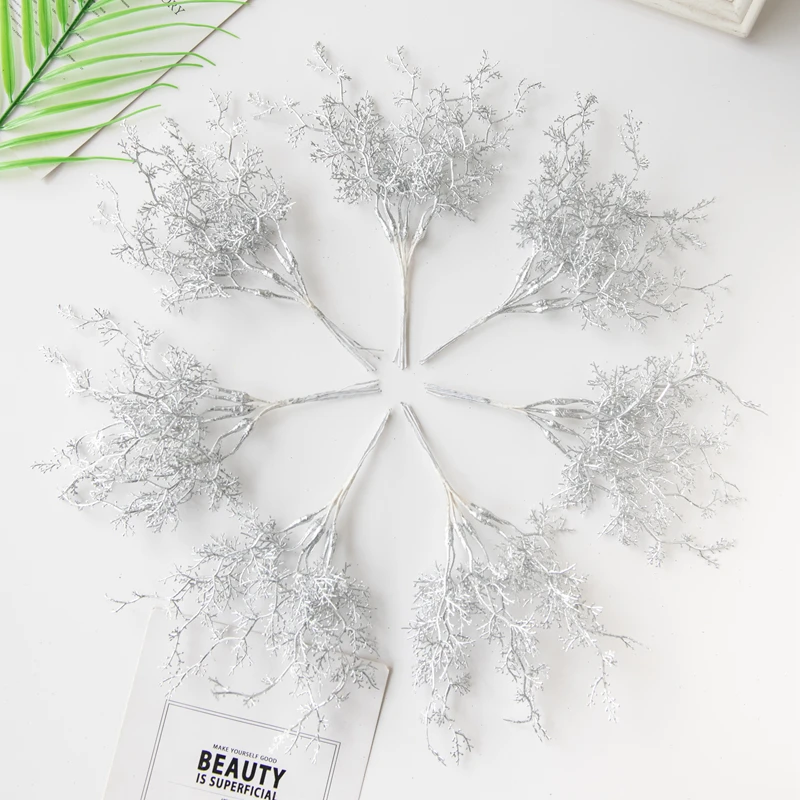 1/3Pcs Künstliche Pflanzen Goldene Silbrig Zweig Weihnachtsbaum Kränze Haar Zubehör Hause Zimmer Wand Hängen Hochzeit Dekoration – Detail 6