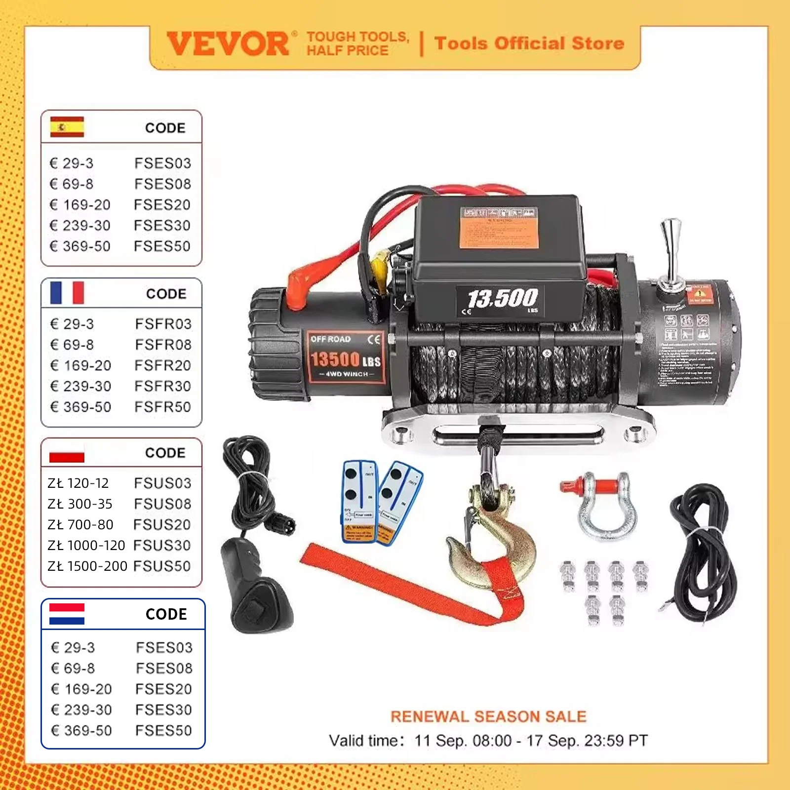 VEVOR Electric Winch 13500 LBS/ 6123KG 12V 27M/92FT Synthetic Tow Rope Lifting Treuils Hoist for 4X4 Car Trailer ATV Truck Boat