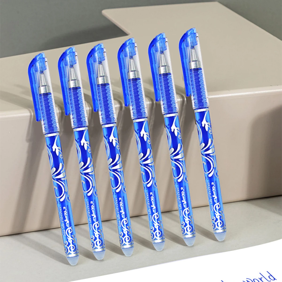 

Стираемые гелевые ручки, тонкая точка 0,5 мм, упаковка из 12 шт., чернила синего цвета, для письма, школьных принадлежностей