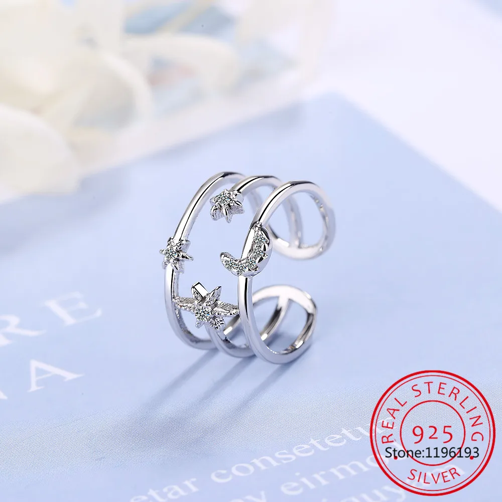 925 Sterling Silver Trendy Multi-layered Star and Moon Ring Anel Bague Original Design Fine Jewelry Gift for Women Party SCR970