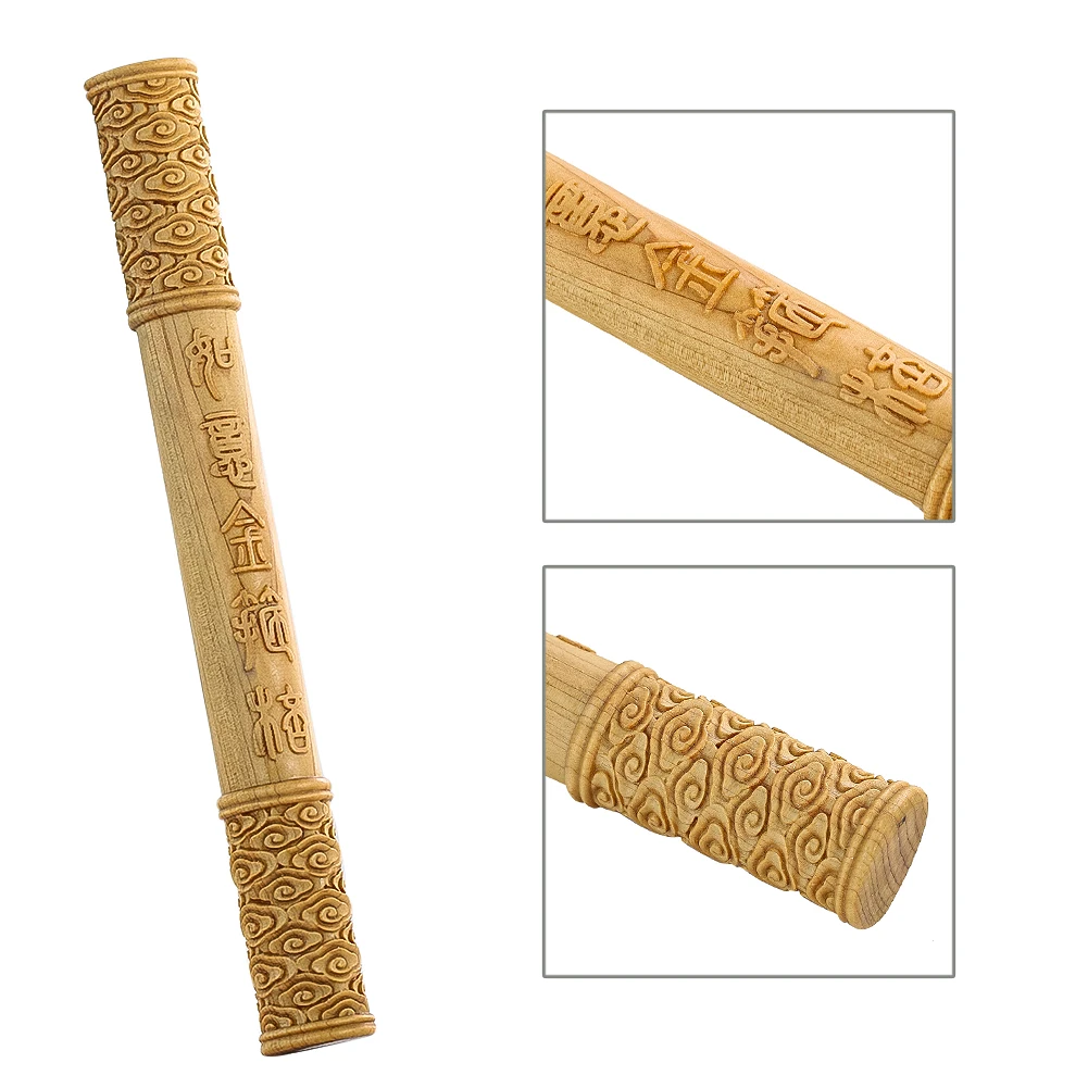 Natural Wood Hand Carved Ruyi Golden Cudgel Feng Shui Home Decoration Paperweight Centerpiece Hand Play Magic Cudgel Accessories
