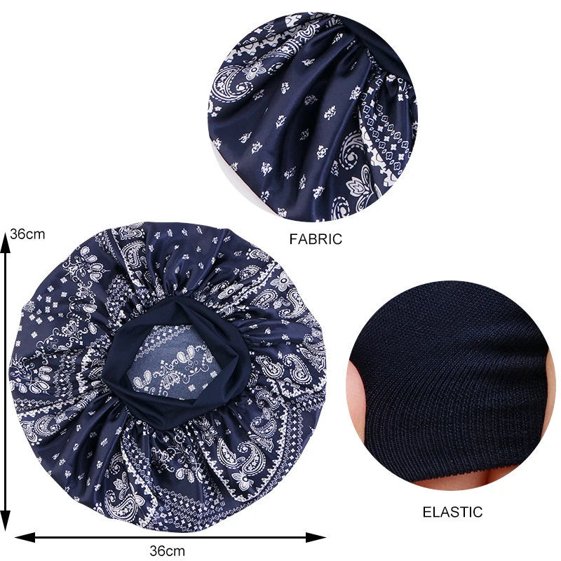 Women Paisely Pattern Satin Wide Band Bonnet Elastic Night Sleep Cap Hair Loss Hat Head Wrap Beauty Hair Protect Head Cover