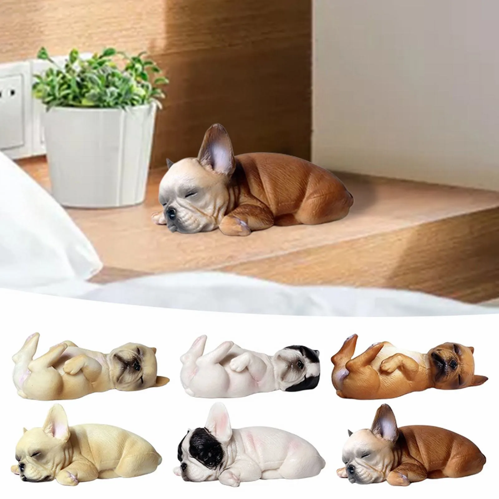 Mini French Bulldog Sleepy Sculpture Dog Statue Desktop Ornaments Animal Model Figurine Garden Statues Home Decoration Gifts