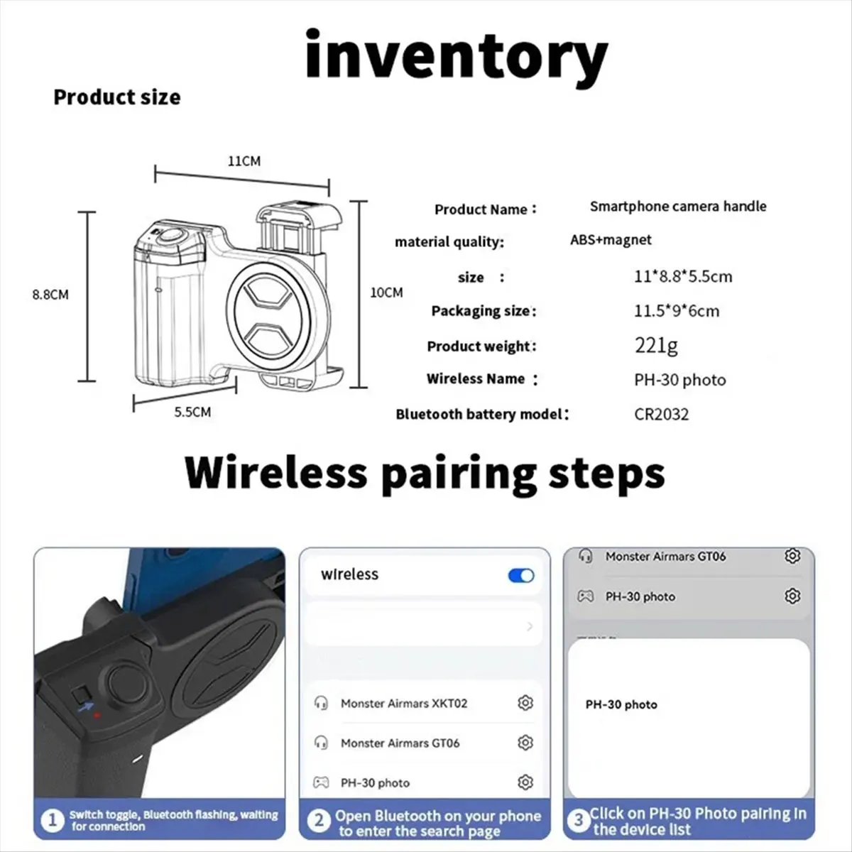 Goodprice Smartphone Selfie Handle Phone Camera Snap Grip with Detachable Shutter Remote for IPhone 16/15/14 Vlog Video Shoot