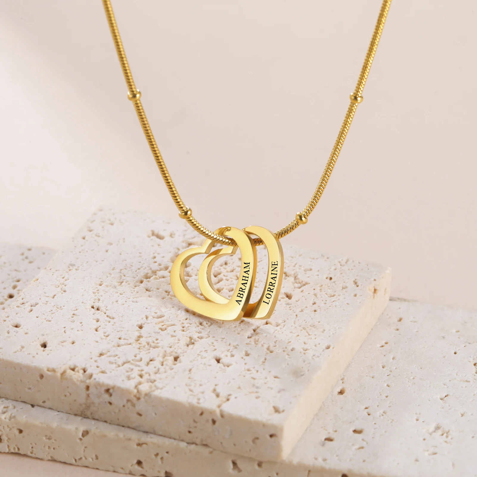 

Sipuris Custom Engrave Name Letter Necklace For Women Girl Stainless Steel Personalized Hollow Heart Bead Sanke Chian Jewelry