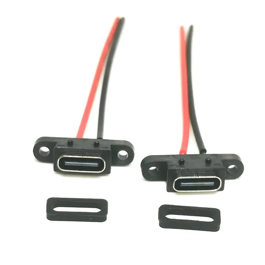 

5PCS Type-c 2P soldered waterproof female base charging socket with cable