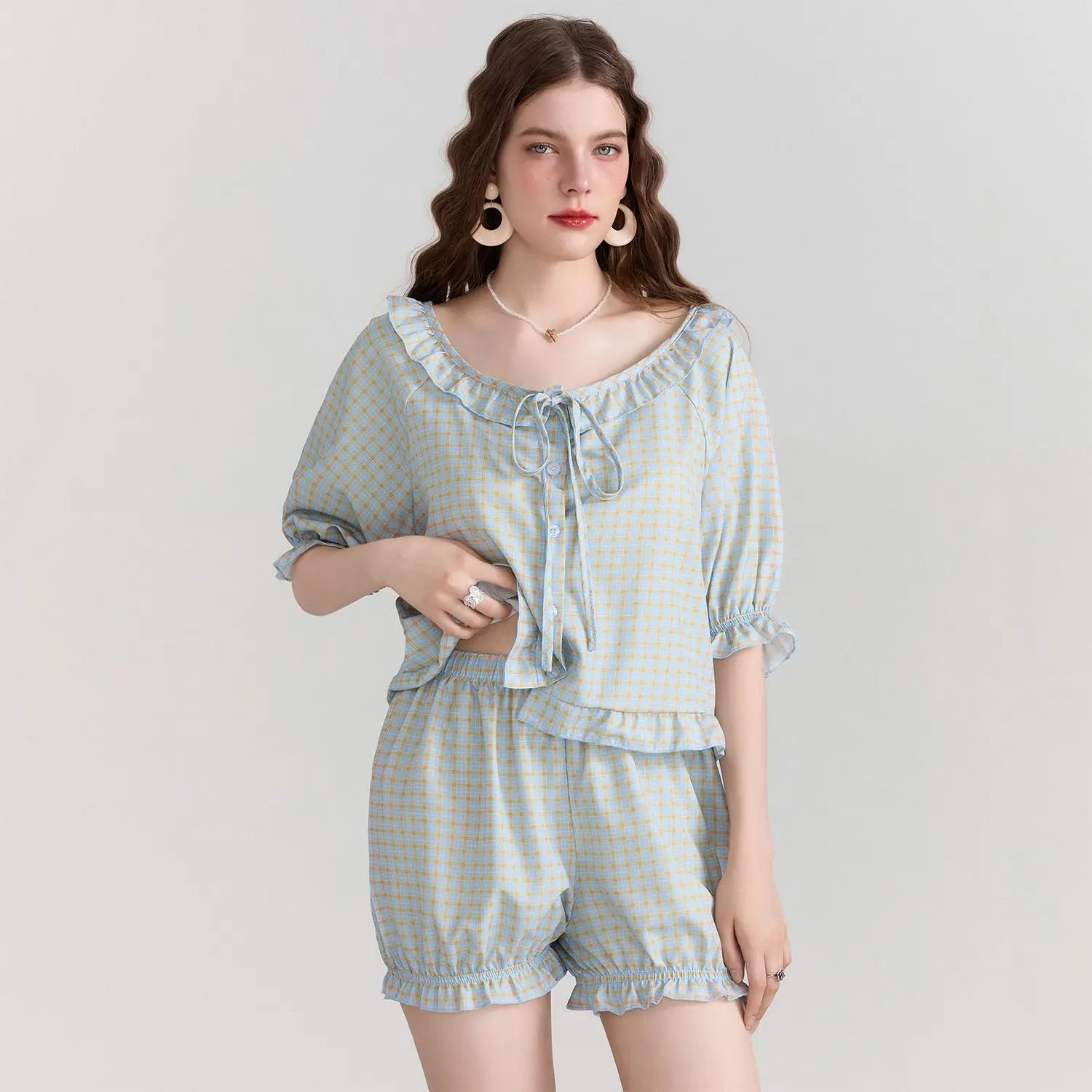 

Svel Casual Sexy Women's Top 2024 Summer Plaid ort Sve Floral Flip Bird Casual Faion Set Women's Clothing