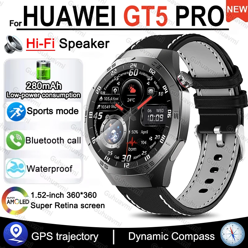 

Для Huawei GT5 Pro Смарт-часы Мужчины 1,52-дюймовый AMOLED-экран GPS Карта Hi-Fi Bluetooth-вызов Водонепроницаемый Спортивный фитнес Смарт-браслет Новый