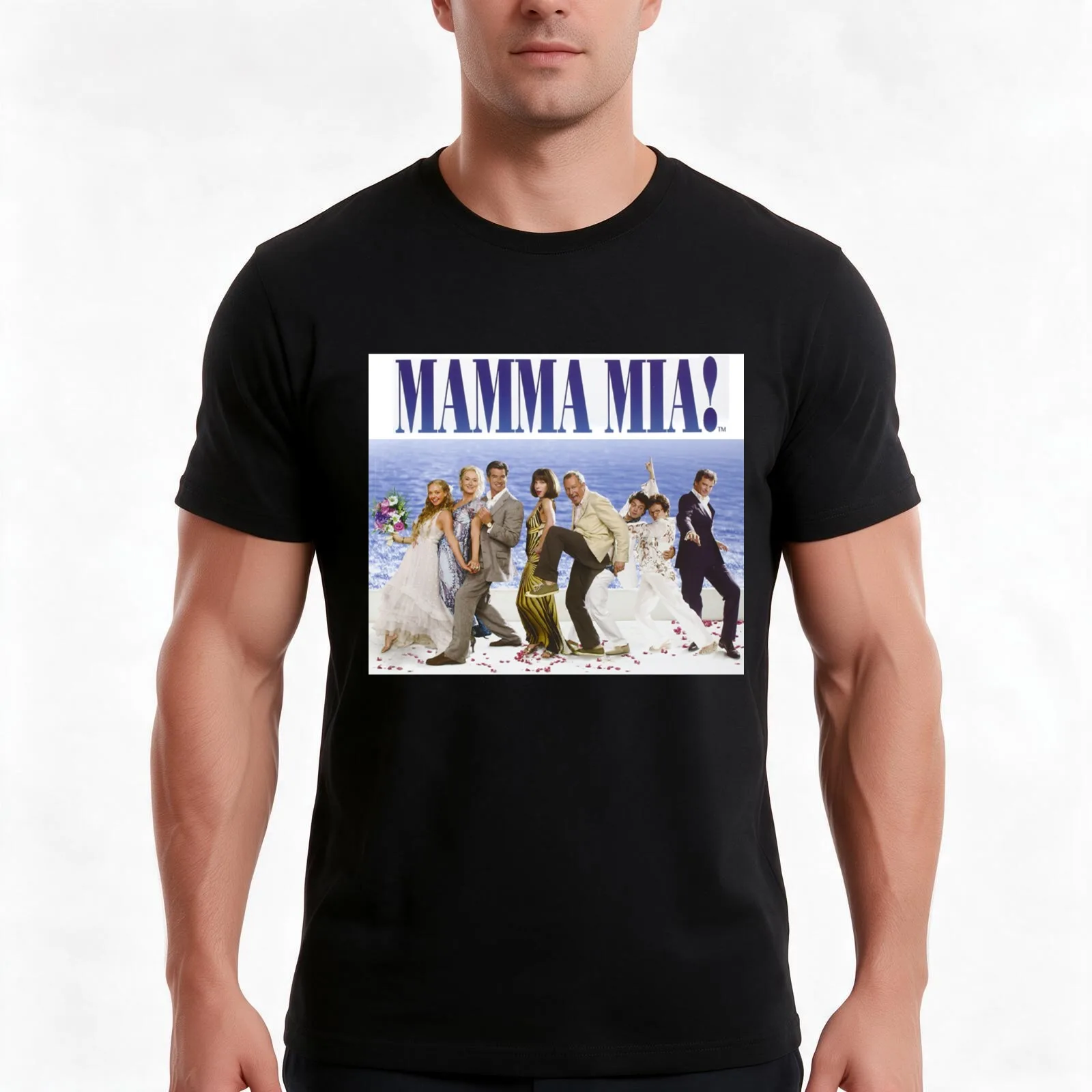 Mamma Mia Cast Poster T-Shirt, Summer Casual Cotton Tee, Oversized Streetwear Tops, Vintage Graphic Print, Unisex Men Women