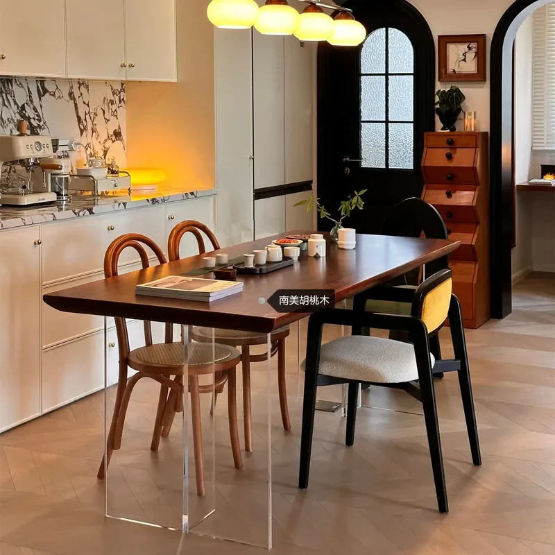 Acrylic Suspension Dining Table South American Black Walnut Rectangle Desk for Small Apartment Living Room Computer Study