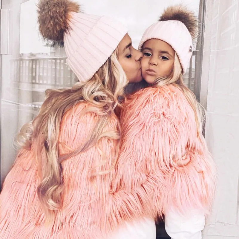 Autumn Winter Family Matching Clothing Mother Daughter Fur Faux Tassels Coat Thicken Warm Outwear Mom Girls Matching Jackets 4XL