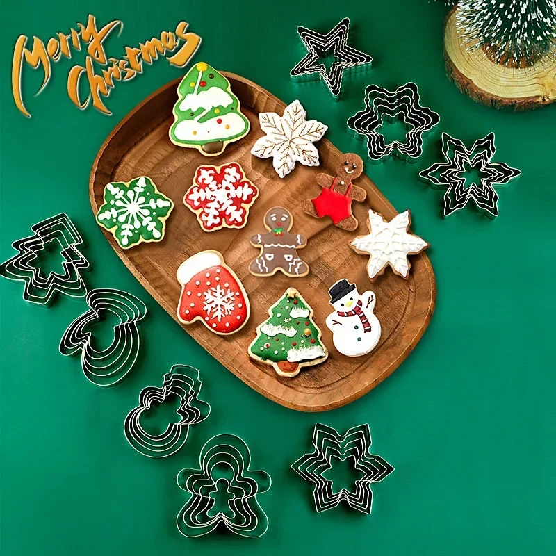 5PCS Christmas Cookie Cutter Set Stainless Steel Christmas Themed Shape Cookie Mold Biscuit Cutters Xmas DIY Baking Cookie Tool