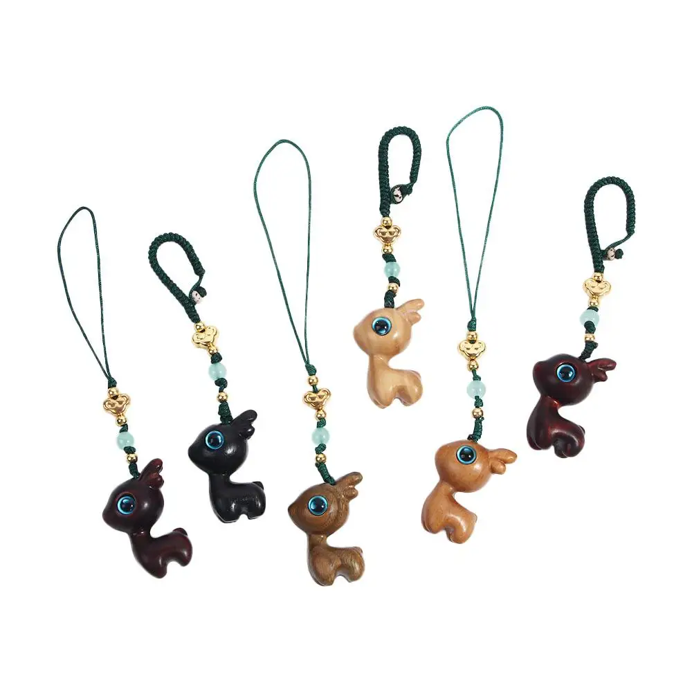 

Unisex Creative Lanyard Sandalwood Car Key Chain Handmade Rope Bag Pendant Mobile Phone Wood Key Chain Chinese Style Key Ring