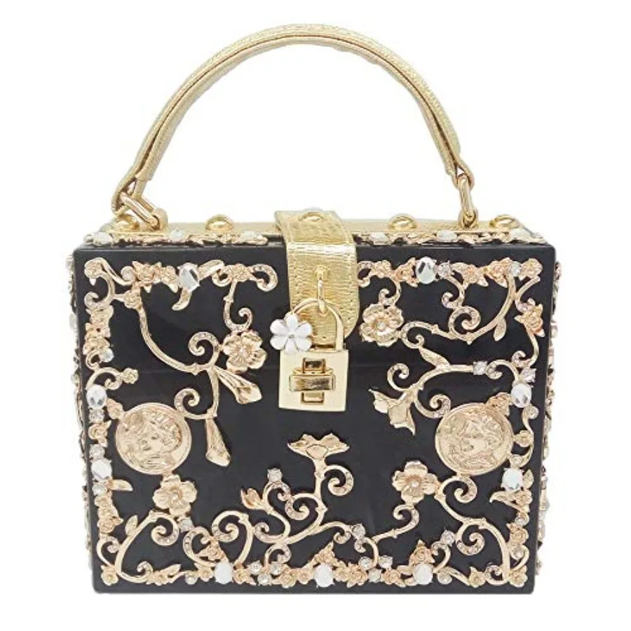 

Small acrylic shoulder bag for women, clear flower crossbody tote, rhinestone-embellished evening box handbag in silver