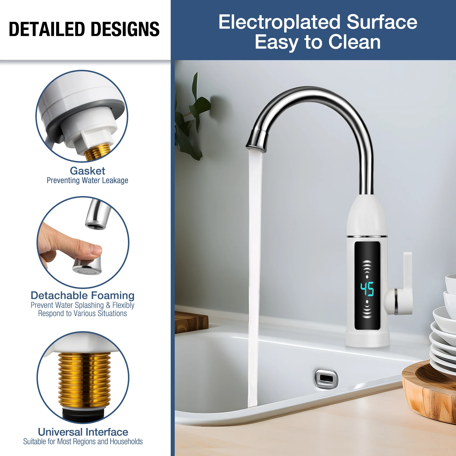 3000W Instant Warm Electric Faucet 360° Electric Continuous Heater Faucet for Kitchen Bathroom 360°