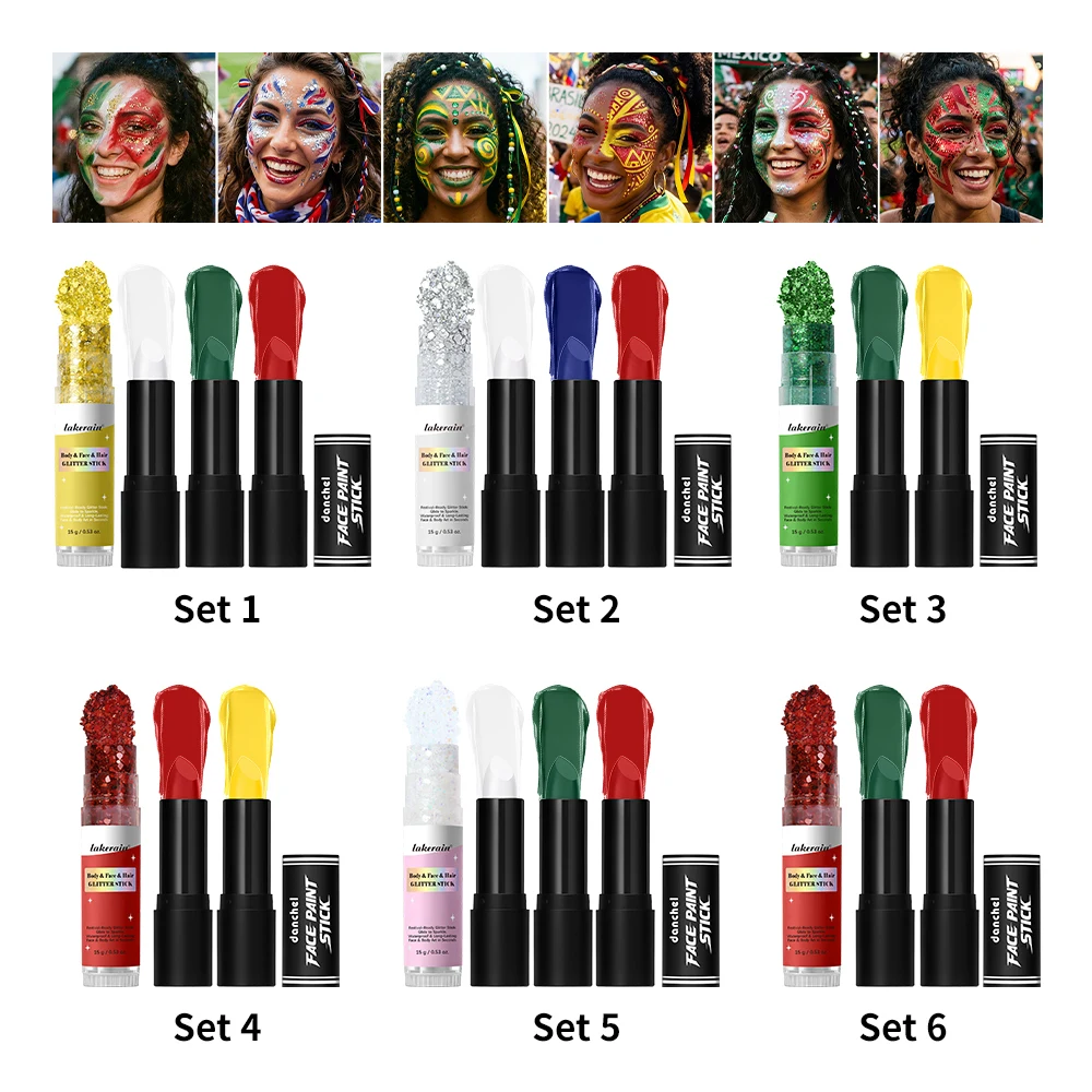 Face Body Paint Stick Set Non-Toxic Hypoallergenic Eye Black for Football Baseball Softball Halloween SFX Cosplay Party Makeup