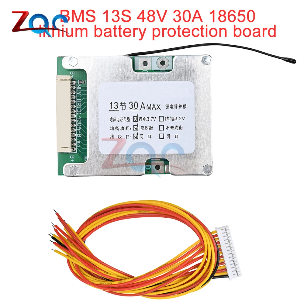 

BMS 13S 48V 30A 18650 Charge PCB Lithium Battery Protection Board Common Same Port with Equalization For Electric Vehicle Bike
