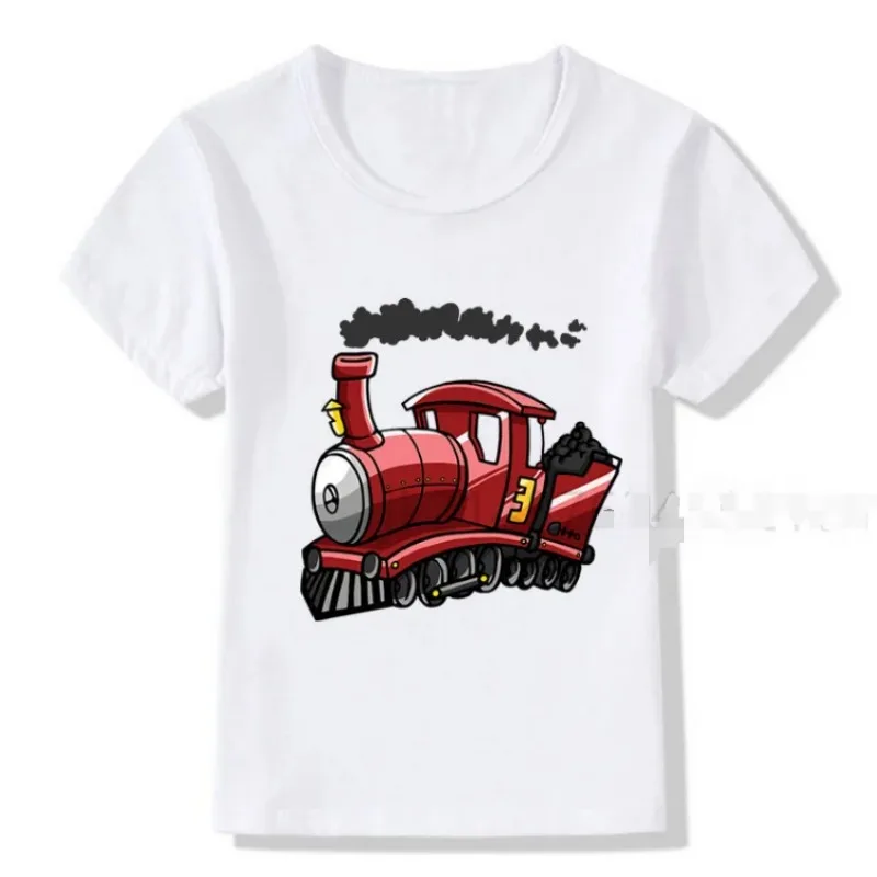 Śmieszne letnie chłopięce kreskówki pociąg towarowy ulubiona odzież dziecięca biały T-shirt moda Streetwear dziecięce t-shirty topy