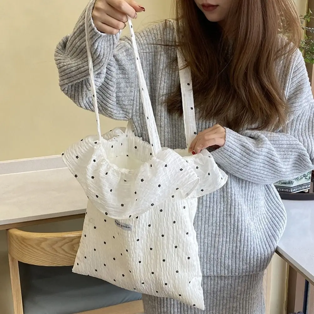 Fashion Chiffon Wave Point Shoulder Bag Large Capacity Commuting Mesh Handbag Portable Tote Bag Women