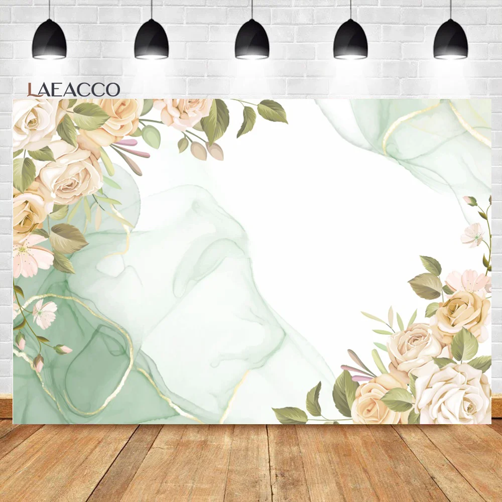 

Laeacco Light Green Marble Floral Backdrop Stones Abstract Texture Wedding Decor Baby Portrait Customized Photography Background