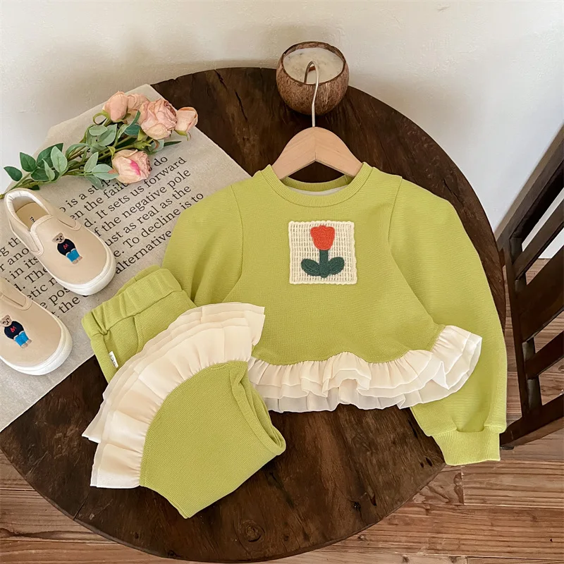 

Girls' Autumn Clothing Suits New Korean Style Women's Treasure Western Style Sweater Two-Piece Children's Funky Casual Children'