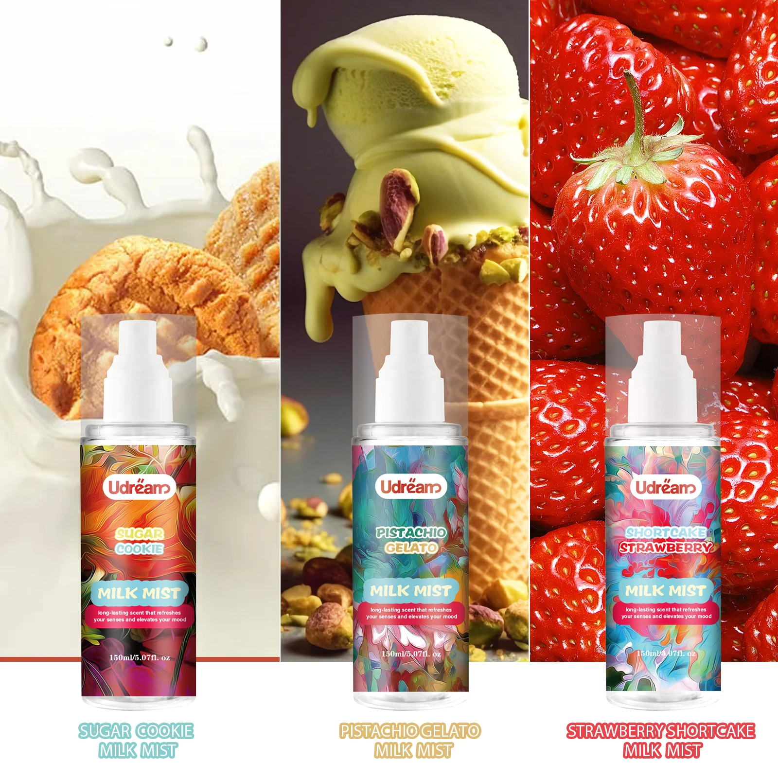 

Стойкий ароматный туман для тела, 150 мл — клубничный печенье, молочное печенье, освежающий аромат для свежести в течение всего дня и улучшения настроения