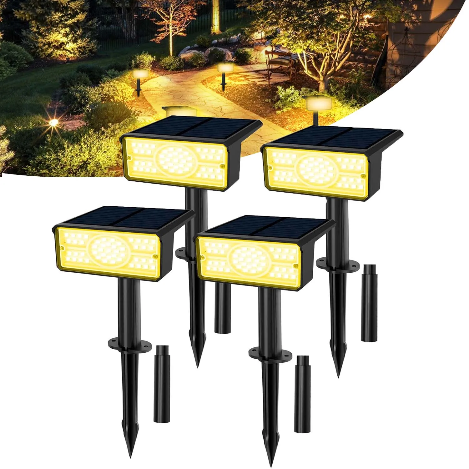 

4 шт. уличный солнечный светодиодный светильник 3000K IP65 водонепроницаемый садовый пейзажный настенный светильник для декора дерева, двор, улица, солнечный прожектор