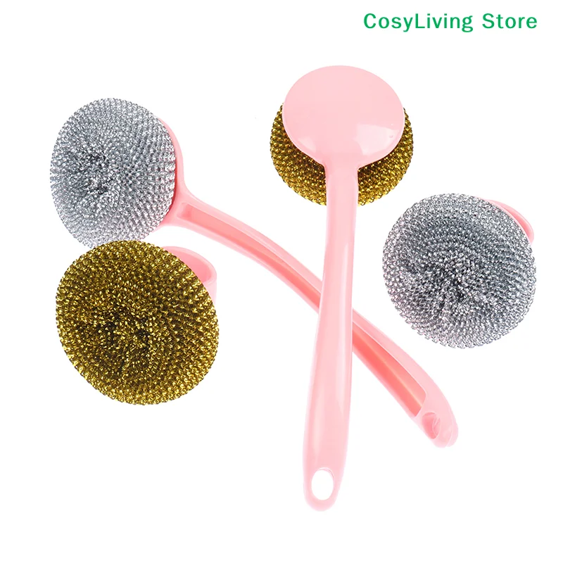 Lange Griff Pan Reinigung Pinsel Stahl Draht Ball Pinsel Geschirrspülen Werkzeuge Edelstahl Draht Ball Küche Peeling Reiniger Liefert