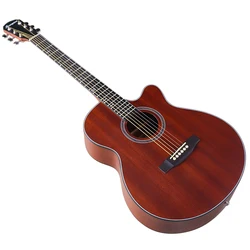 40 Inch Electric Acoustic Guitar 6 String Acoustic Guitar Full Okoume Wood  High Gloss Cutaway Design Folk Guitar with EQ