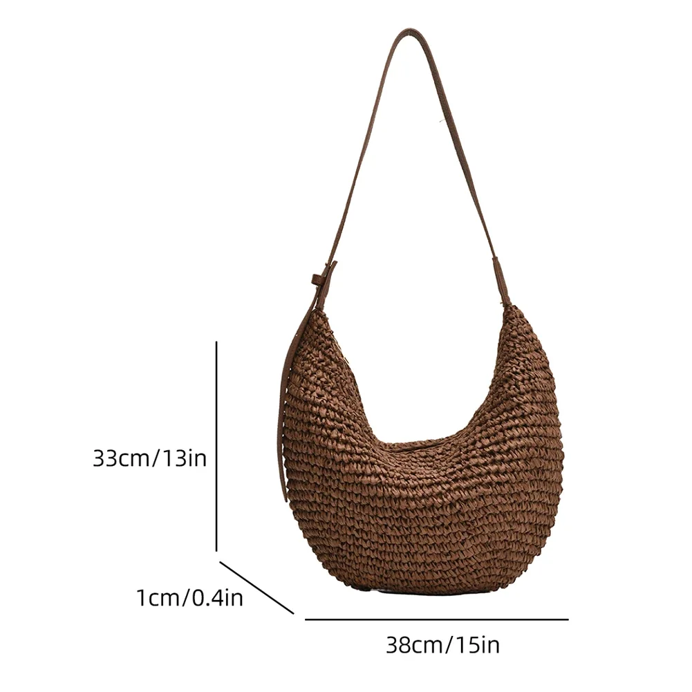 Women Straw Woven Shoulder Boho Bag 2024 Fashion Raffia Bag Summer Crochet Handbag Purses Female Handmade Rattan Crossbody Bags