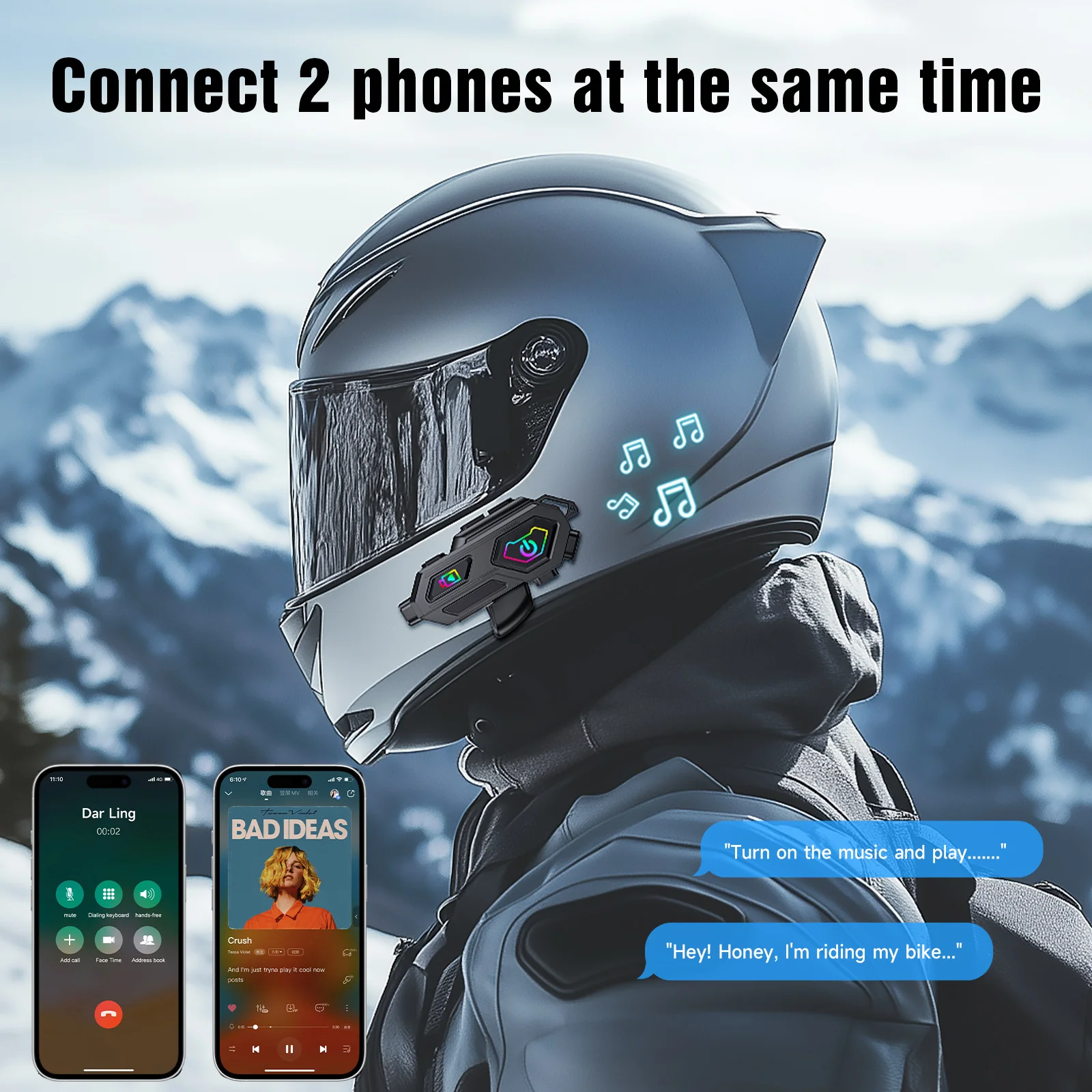 

Riding Motorcycle Helmet Bluetooth Headset Moto App Video 1080P Camera Recording TF Card Recorder 600 Meters Intercom Headphones