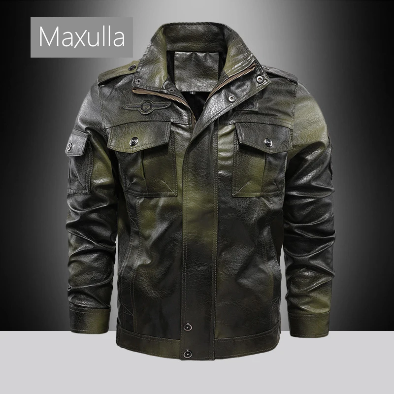 

Maxullla Autumn Winter Men's Casual Leather Coat Outdoor Windproof PU Coat Retro Fashion Warm Coat Men's Clothing