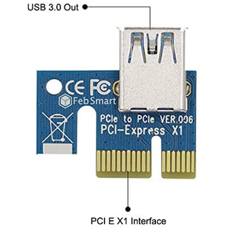 VER006C PCI-E Riser Card pour GPU Mining, PCIE 1X à 16X Extender, 60cm, Câble USB 3.0, SATA à 6Pin Power rette, 2PCs