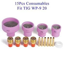 15PCS TIG Welding #12~#24 Extra Large Alumin Ceramic Nozzle Alumina Cup Kit Torches WP9 20 25 Stubby Collets Body Gas Lens Sets